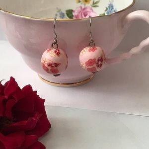 floral pink red handmade polymer bead earrings